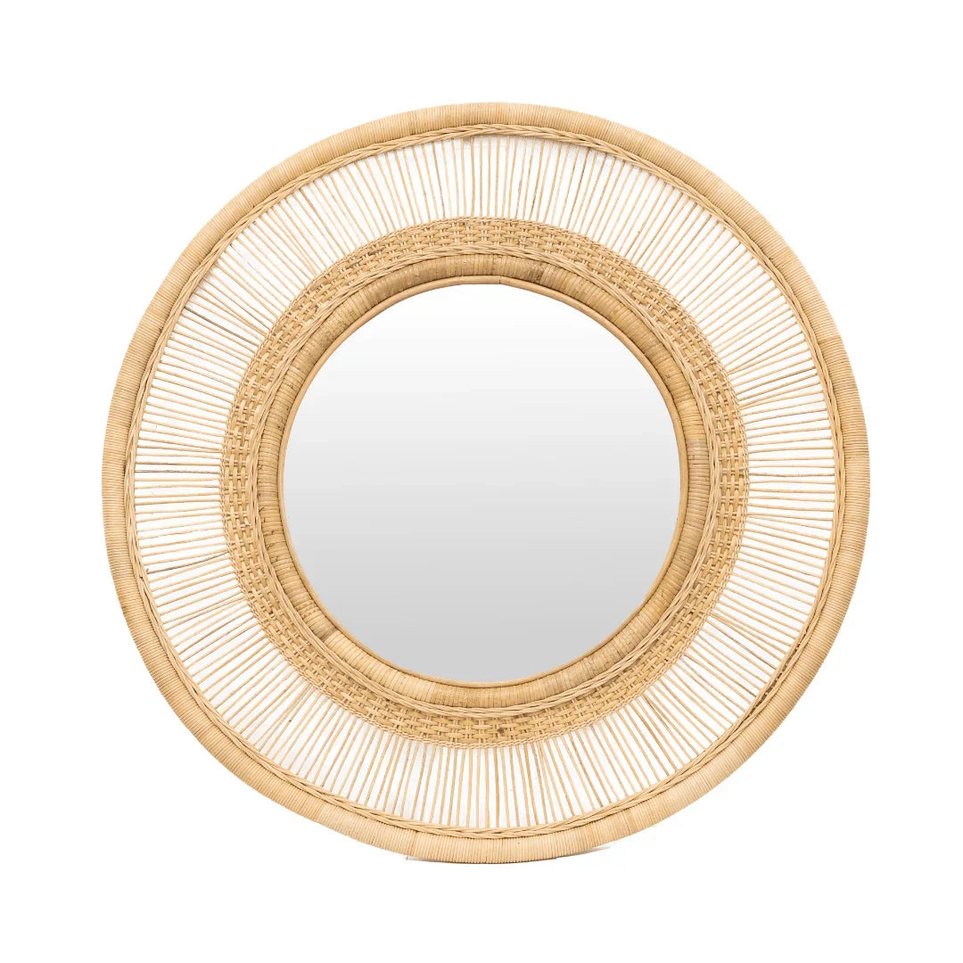 Traditional Circle Woven Cane Mirror