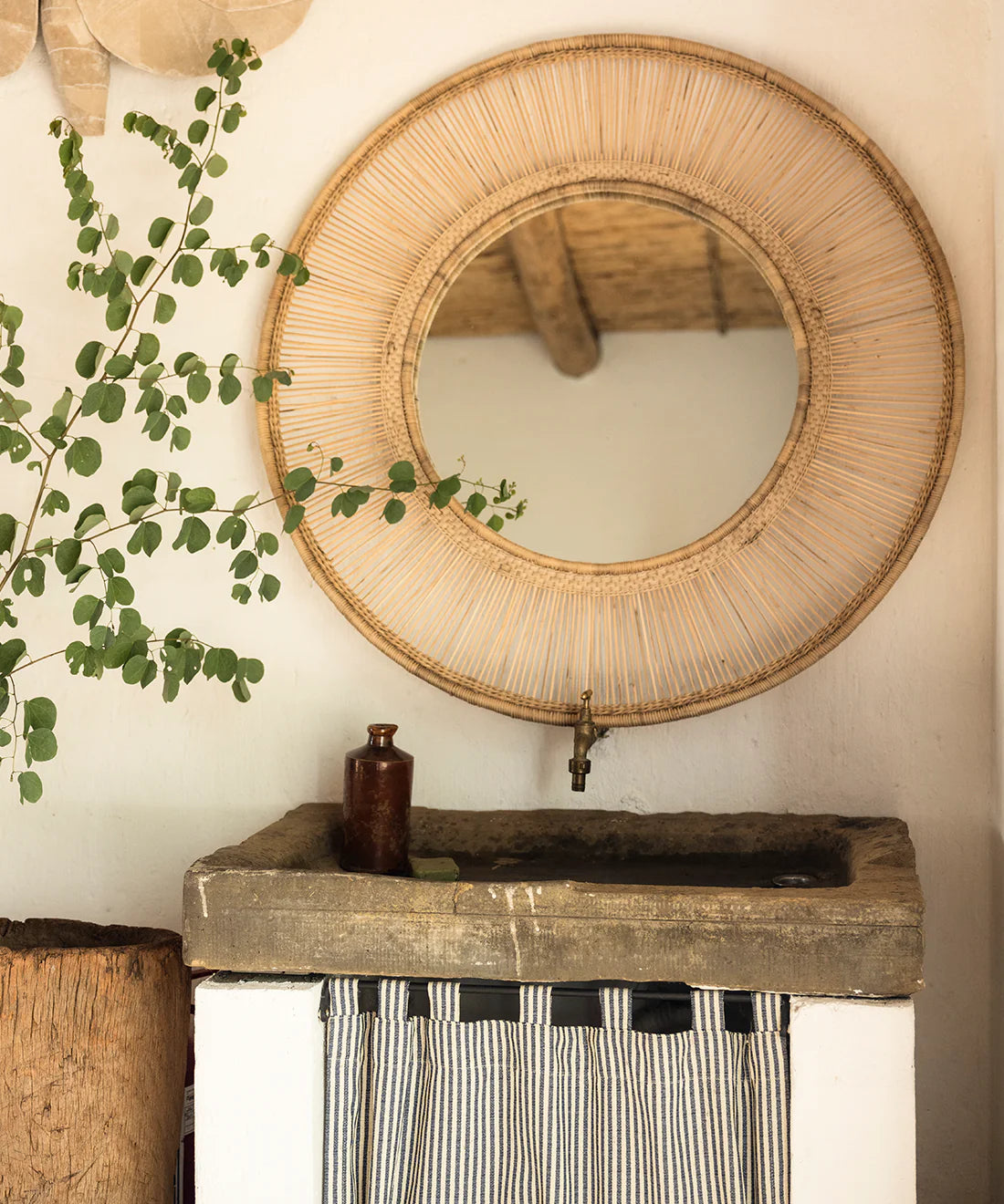 Traditional Circle Woven Cane Mirror