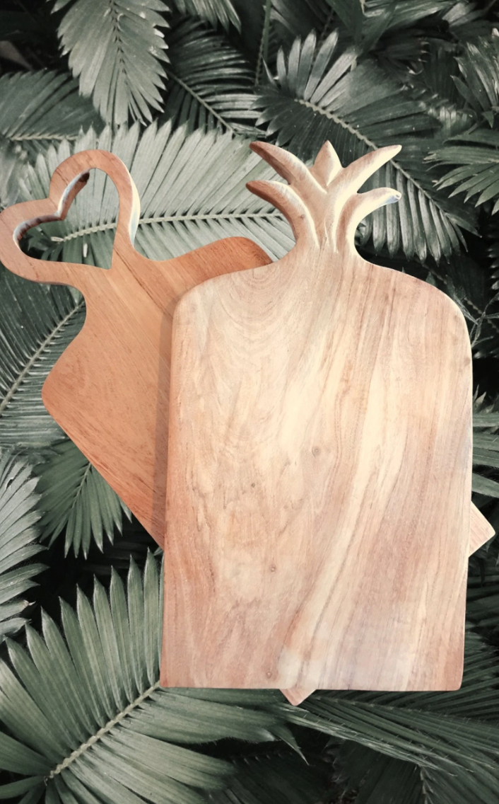 Carved Wooden Serving Board - Heart & Pineapple